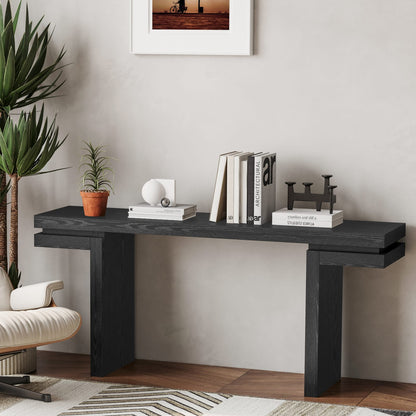 66" Extra Wide Real Wood Veneered Console Table - Black Sofa Table