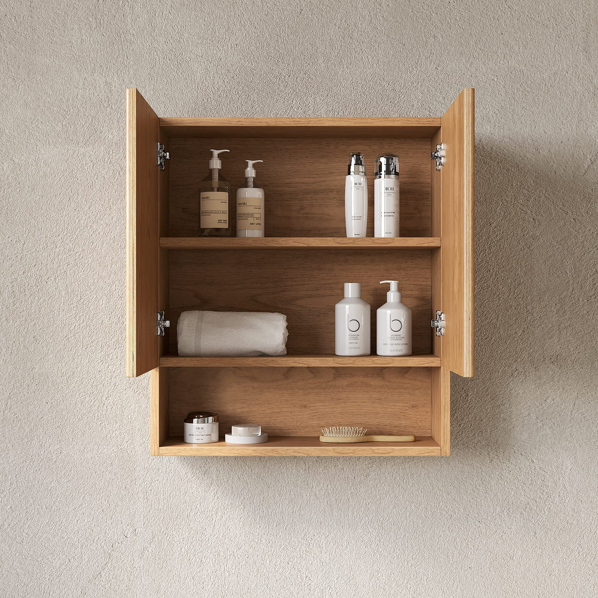Natural Wood Bathroom Storage Cabinet 26" Wall Mounted