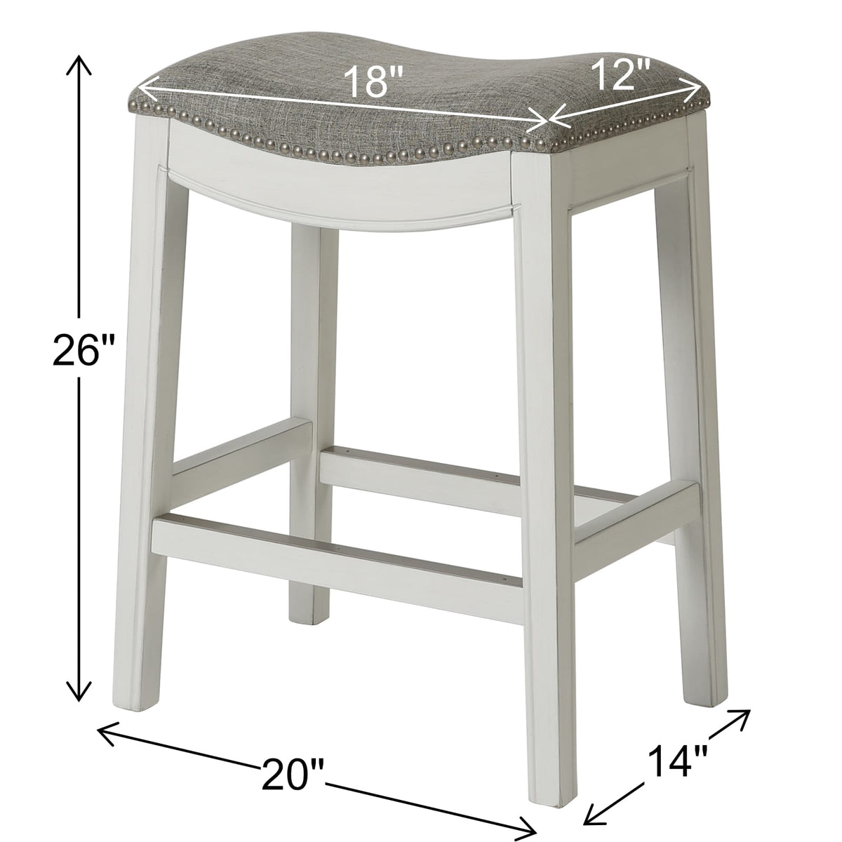 26" Counter-Height Barstool - White Wood Frame, Gray Seat