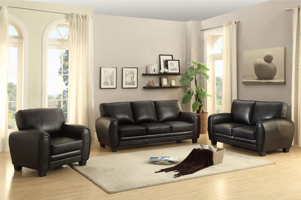 Modern Black Sofa - 3 Seat Contemporary Style for Living Room