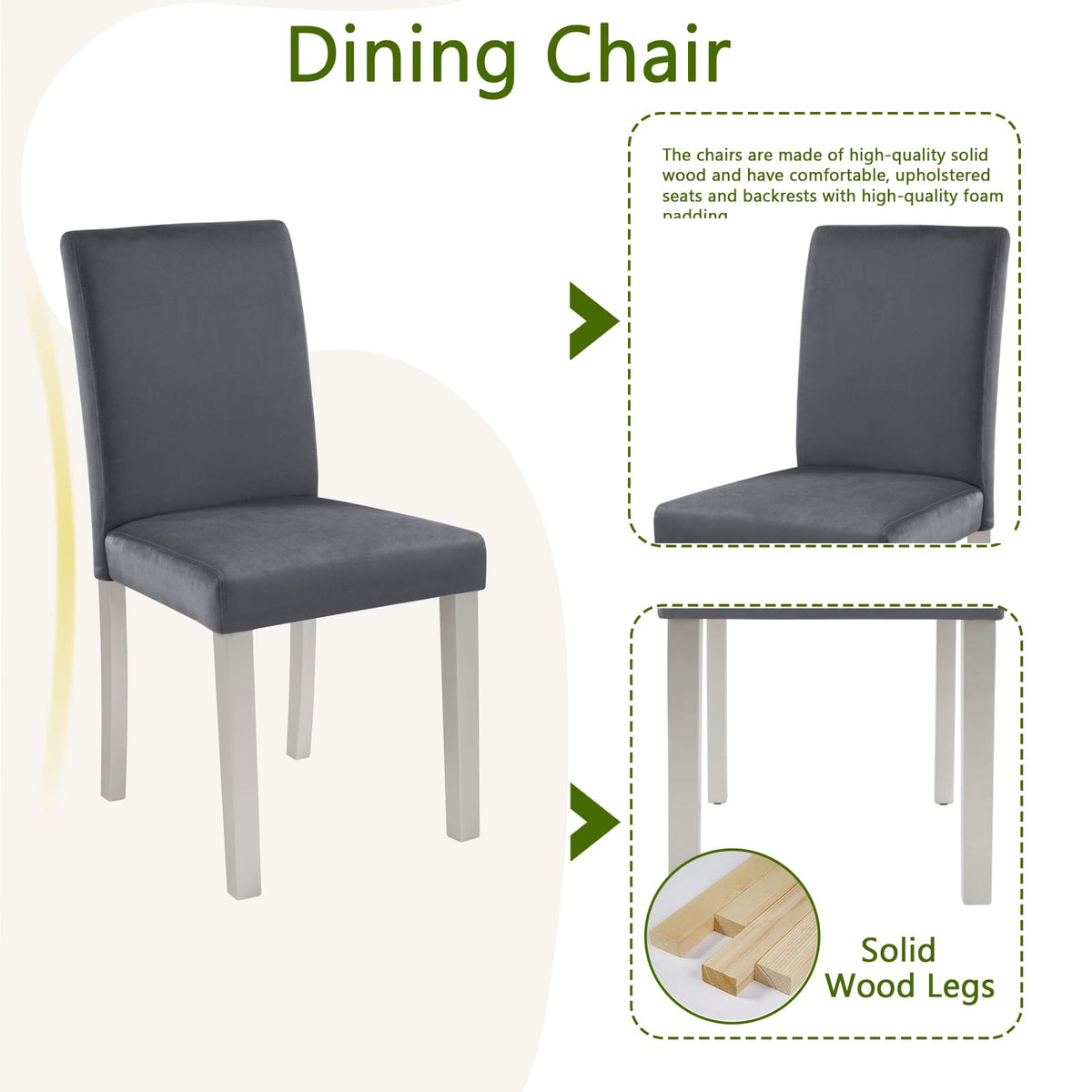 Silver Grey Square Dining Table Set - 4 Chairs