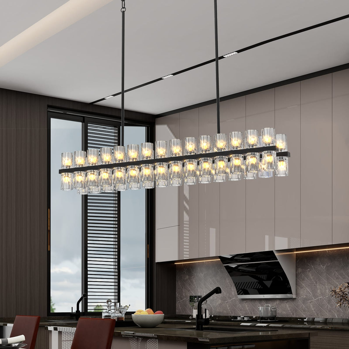 Rectangular Luxurious Crystal Chandelier - Black Frame, Iron Material