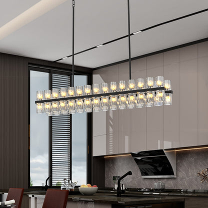 Rectangular Luxurious Crystal Chandelier - Black Frame, Iron Material