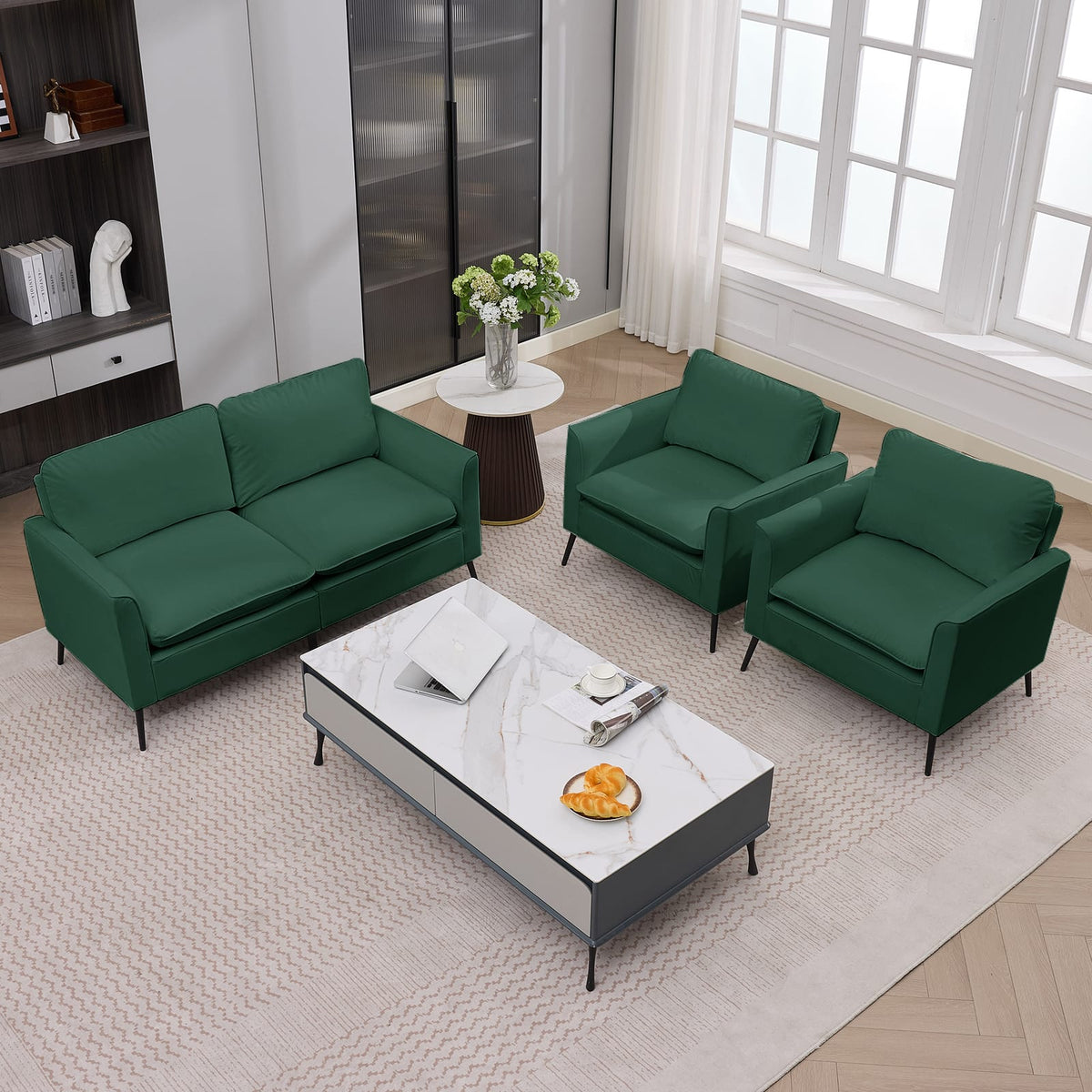 Green Faux Leather Loveseat - Bedroom Sofa Chair