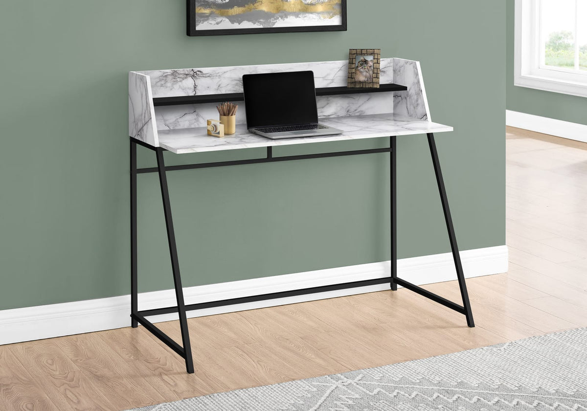 White Computer Desk with Storage Shelves - Home Office Workstation