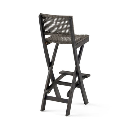 Dark Gray Acacia Wood Folding Barstools - Set of 2 for Outdoor