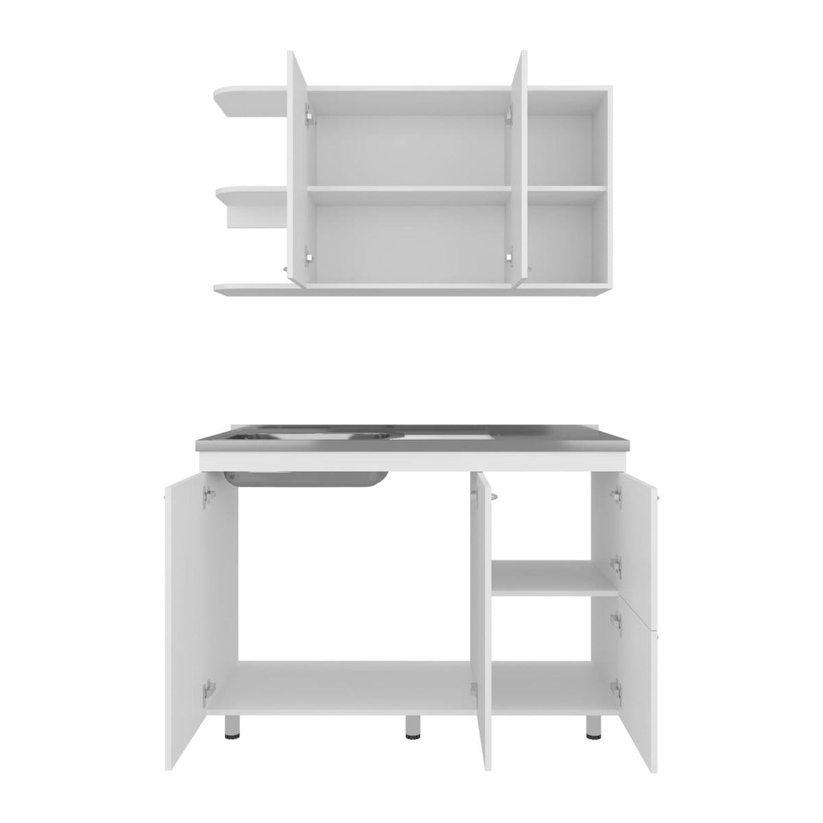 White Kitchen Cabinet Set - 6 Doors, 9 Shelves