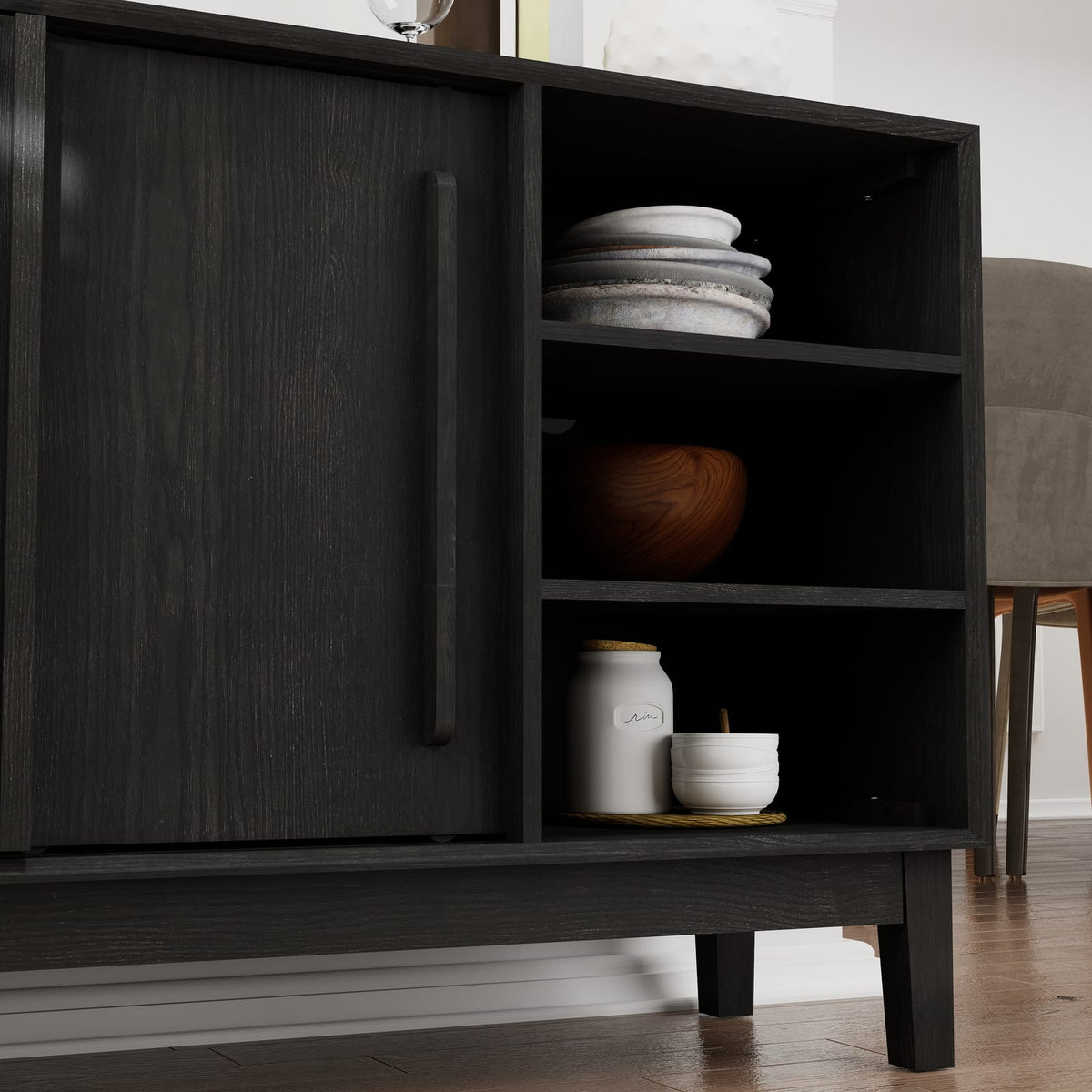 47.3" Farmhouse Sideboard Buffet - Black Wood MDF Storage Cabinet