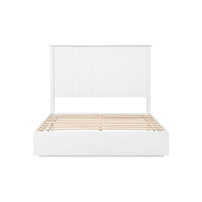 White Solid Wood Queen Bed Frame - Comfortable & Durable for Bedroom