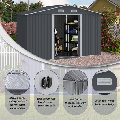 Large Grey Metal Storage Shed for Garden & Outdoor Use