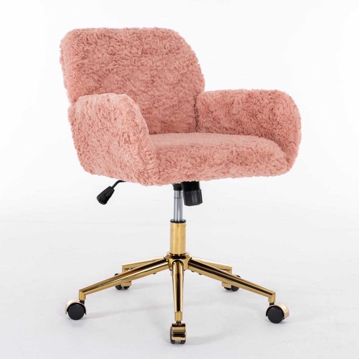 Pink Upholstered Office Chair - Study Desk Chair with Golden Base