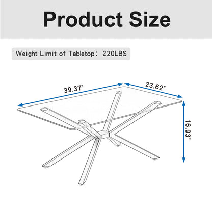 Modern Tempered Glass Coffee Table with Metal Legs for Living Room