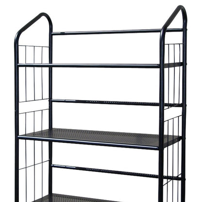 49" Black Wood Tall Bookshelf - 4 Tier Metal Shelving Unit for Living Room