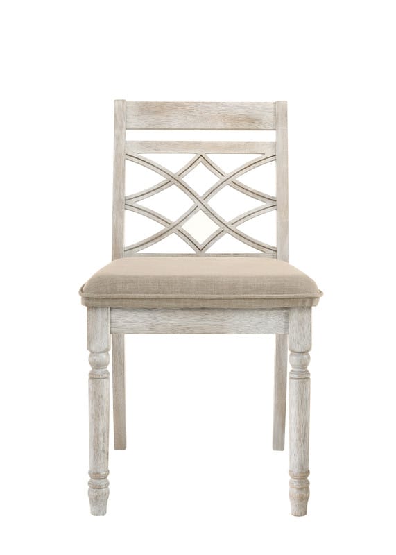 Off White Fabric Armless Dining Chairs - Set of 2
