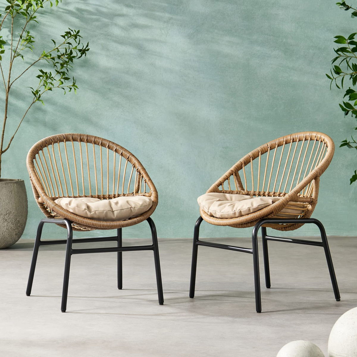 Brown Beige Patio Dining Chairs Set of 2