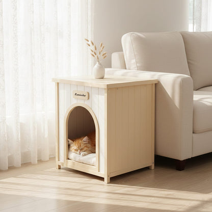 Cream White Cedar Pet Bed - Small Dog House Side Table