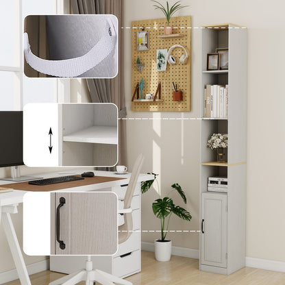 Tall Slim Storage Cabinet in Ancient White MDF for Living Room or Study