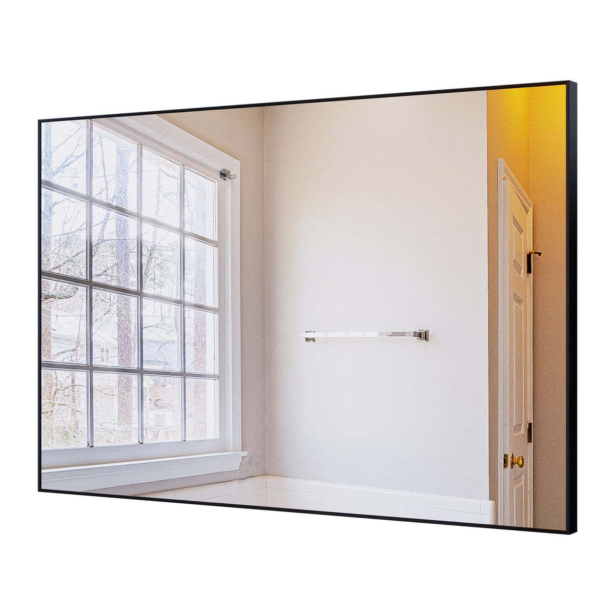 36x24 Inch Modern Black Bathroom Mirror - Glass & Aluminum Frame