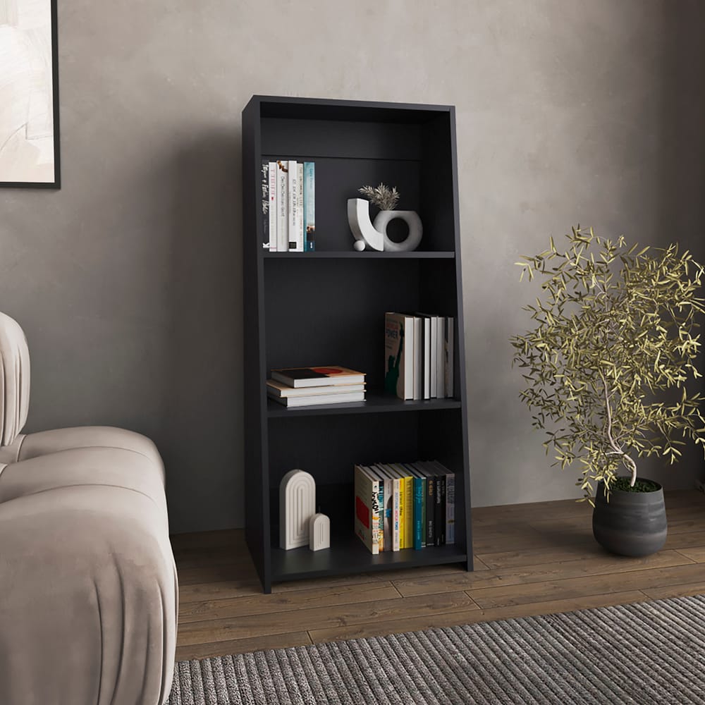 Black Engineered Wood Bookshelf - 3 Shelves