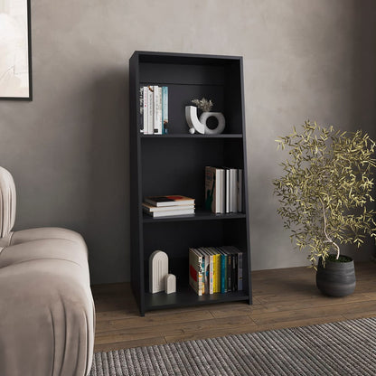 Black Engineered Wood Bookshelf - 3 Shelves