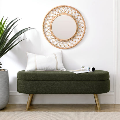 Green Foam Ottoman Storage Bench - Rubber Wood Legs