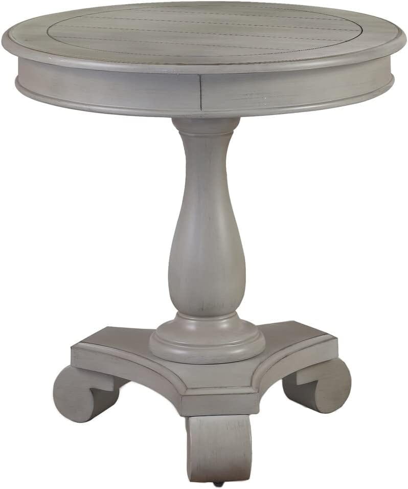 Transitional Gray Round End Table - Living Room Accent