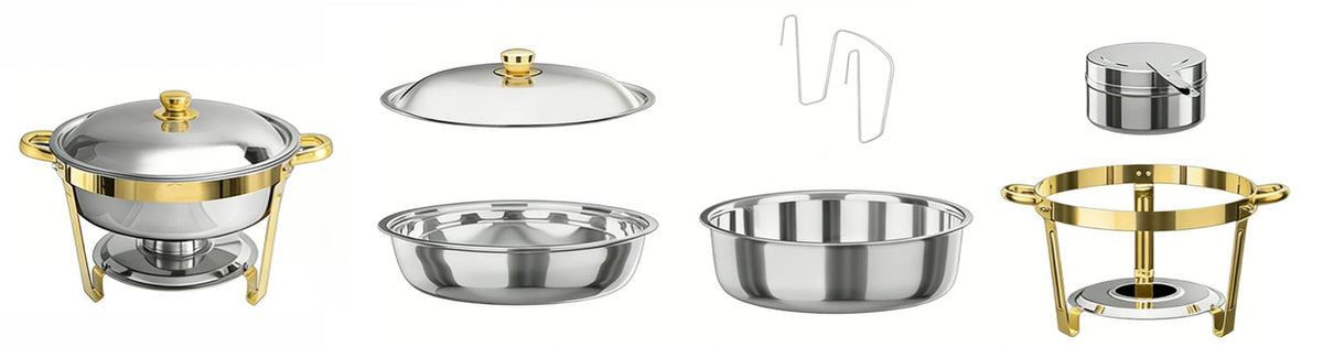 Round Stainless Steel Buffet Dish Set Rose Gold, Silver - 4 Pcs Catering Dish