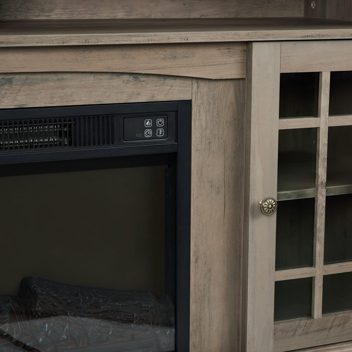 Grey Wash TV Stand with Fireplace - 65" TV Storage for Living Room