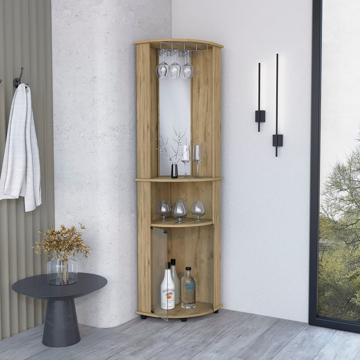 Beige Particle Board Cabinet - 74" H Storage for Living Room