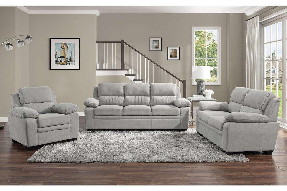 Modern Gray Sofa Set - 3 Piece Living Room Furniture