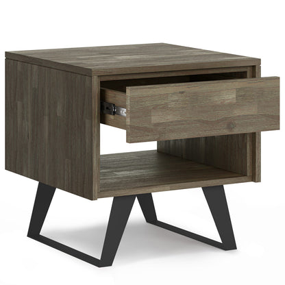 Light Brown Wood End Table - 22" Distressed Grey for Living Room