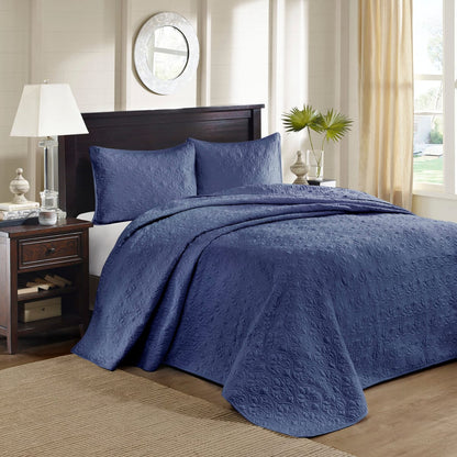 Navy Cotton Reversible Bedspread Set - King Size