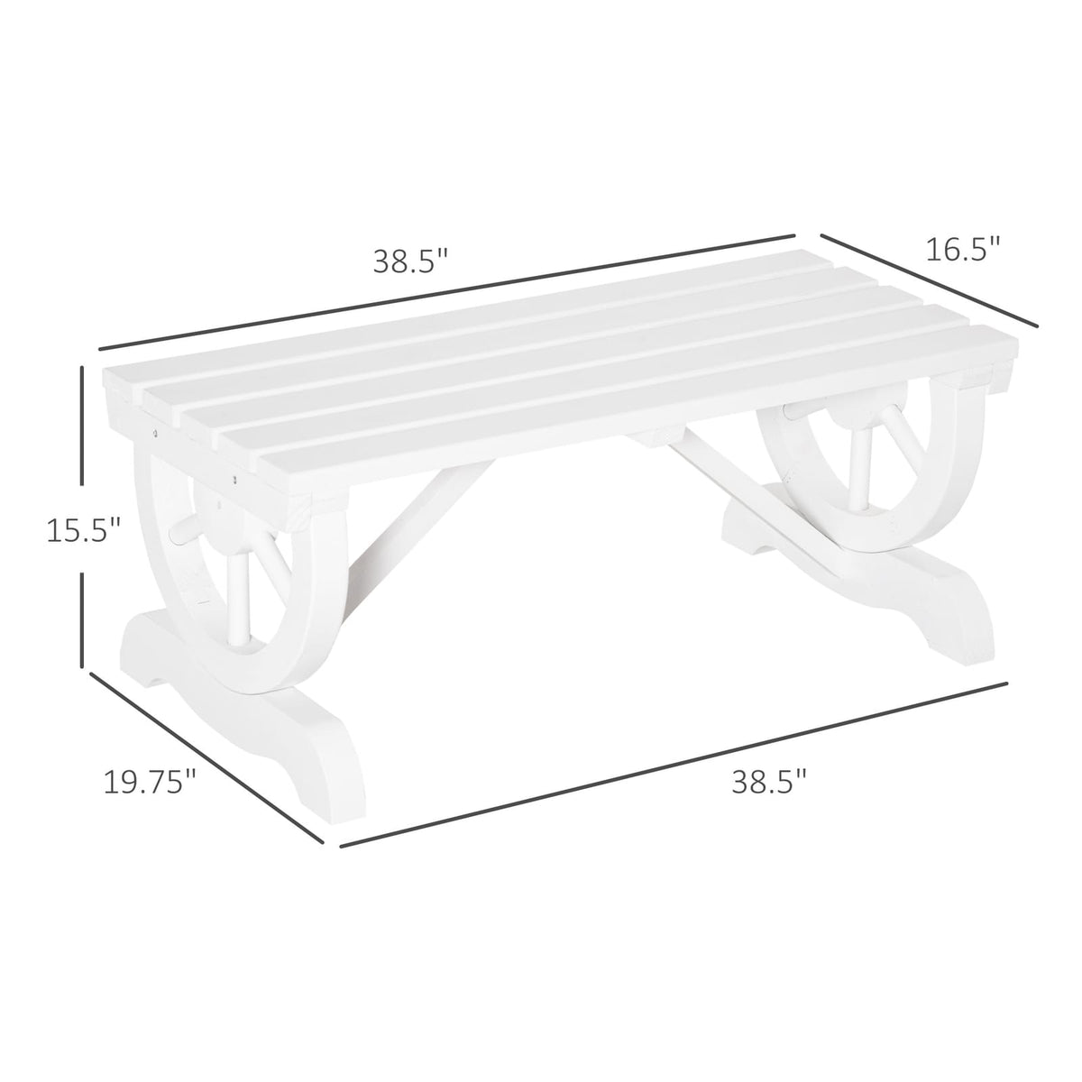 White Wooden Wagon Bench - 2 Person Patio Seating