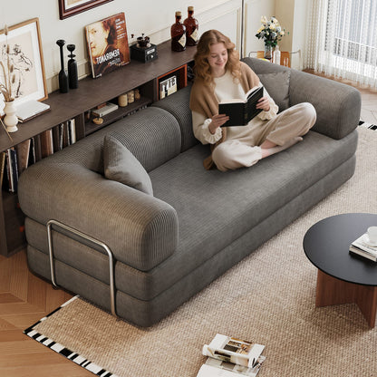 78.8" Grey Corduroy Sofa Bed Convertible Sleeper Futon, No Assembly Needed