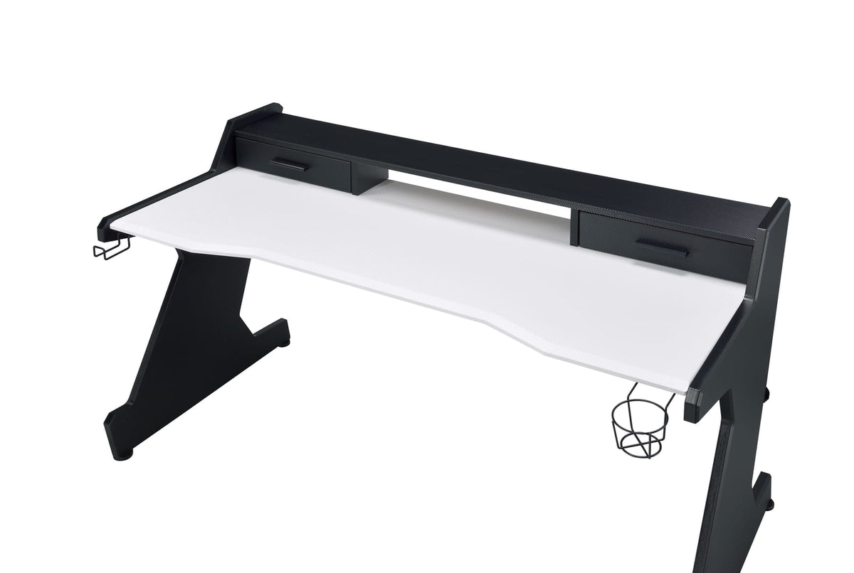 White Black Gaming Desk with Storage Drawers