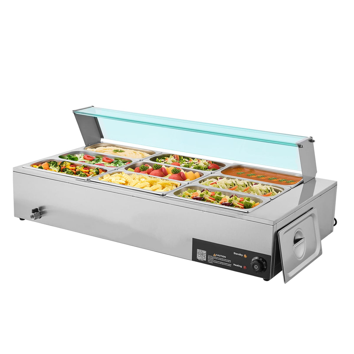 Commercial Food Warmer - 1500W Stainless Steel Buffet Steamers, 9 Pans