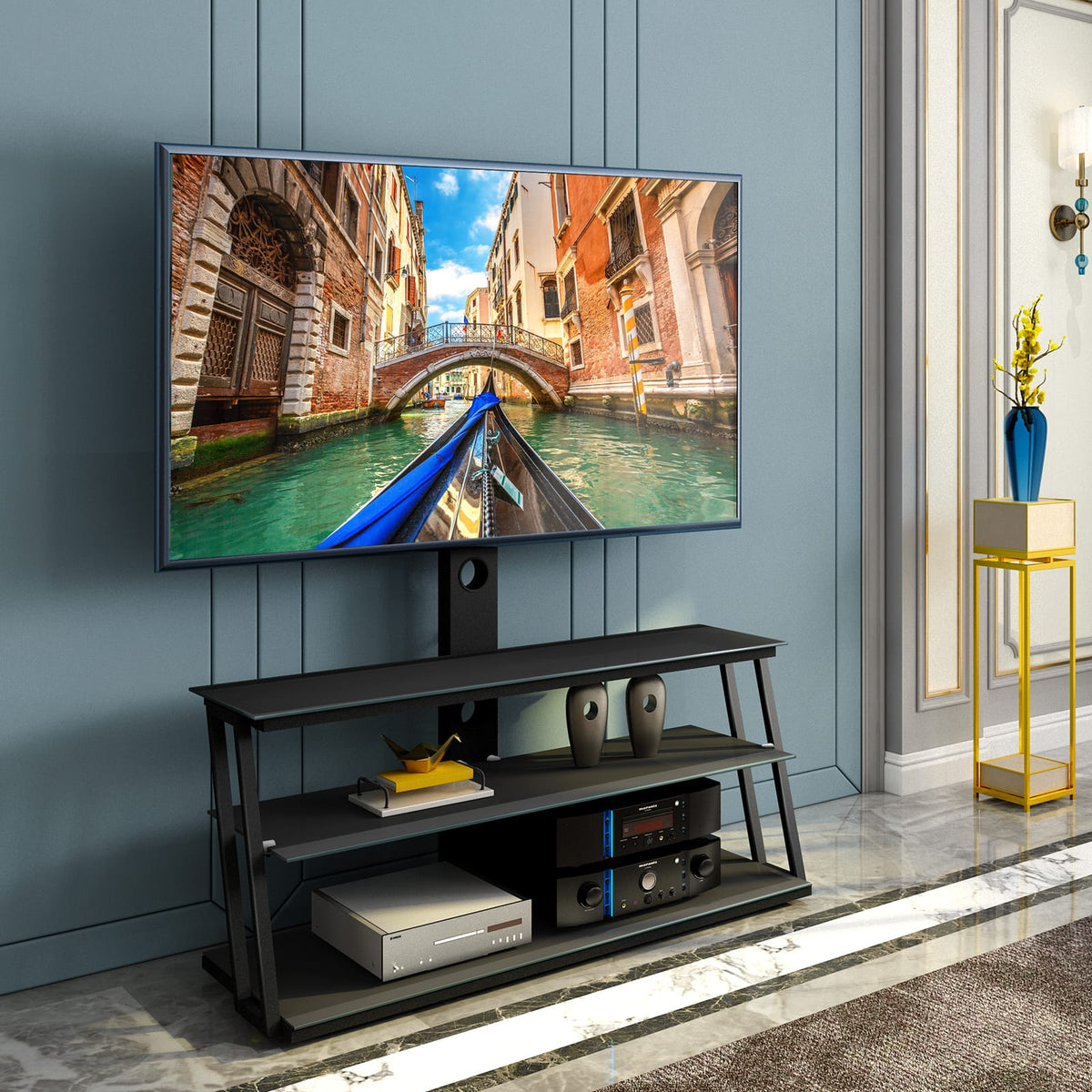 Black Tempered Glass TV Stand - 32-65 Inch Fits