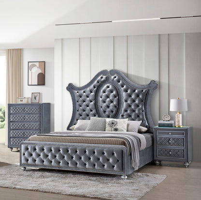 Gray Wood 5-Drawer Chest Bedroom Dresser Glam Style