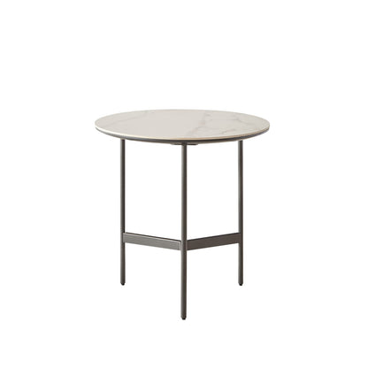 Small Round Accent Table - White+Gray Ceramic MDF