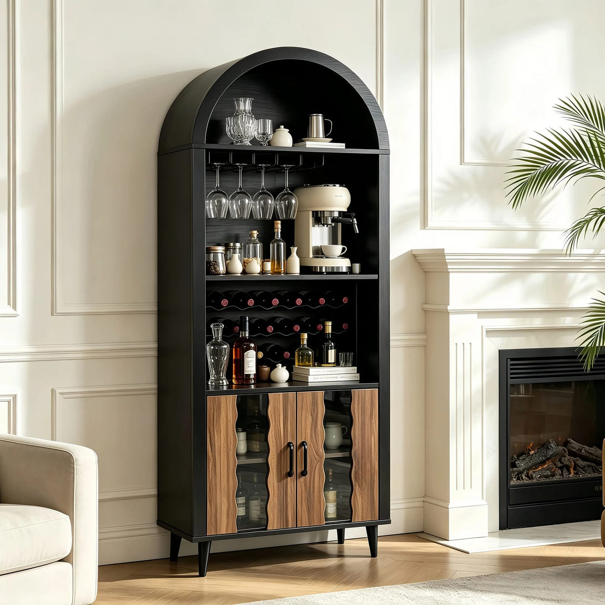 70.87" Farmhouse Wine Bar Cabinet - Black Natural MDF LVL
