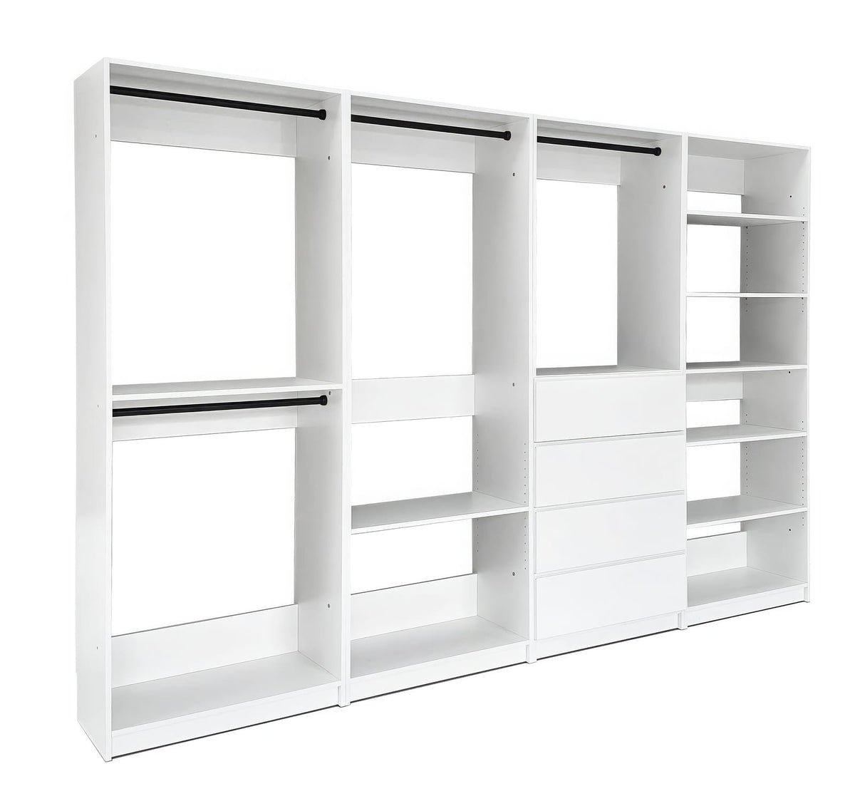 White Wood Walk-In Closet System - 5 Modular Units for Bedroom