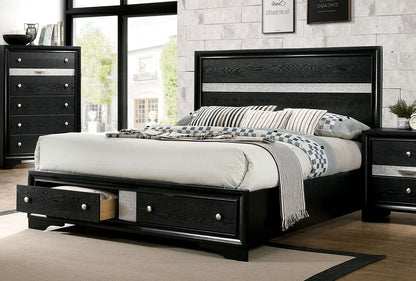 Queen Size Black Wood Bed Frame Storage