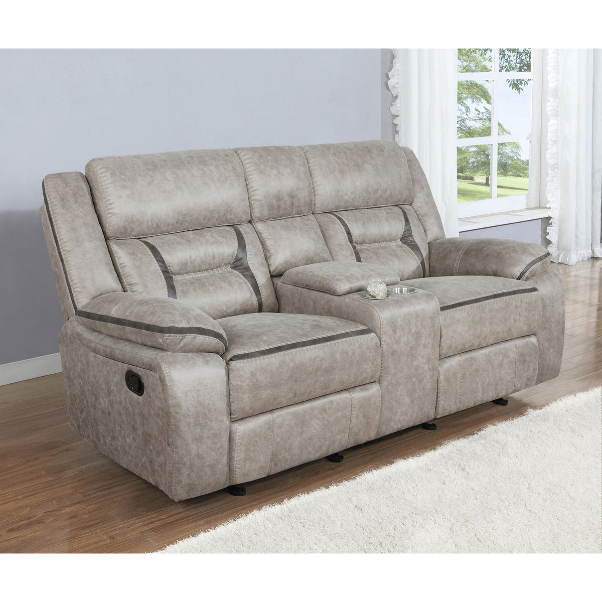 Taupe Upholstered Glider Loveseat - 77" Primary Living Space for Living Room