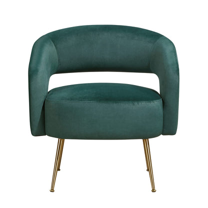 Modern Dark Green Velvet Accent Chair Plush Foam Comfort Upholstery Gold Finish