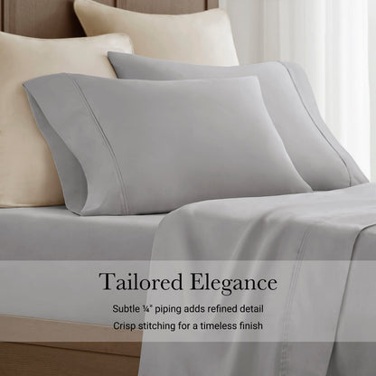 2-Piece King Sham Sateen Pillowcase Set, Grey - Luxurious Comfort & Easy Care