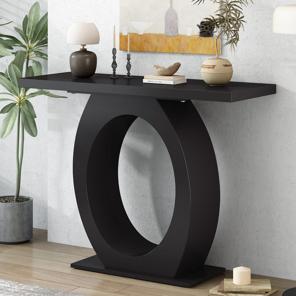Mirod Stylish Modern Console Table - Black MDF & Acacia