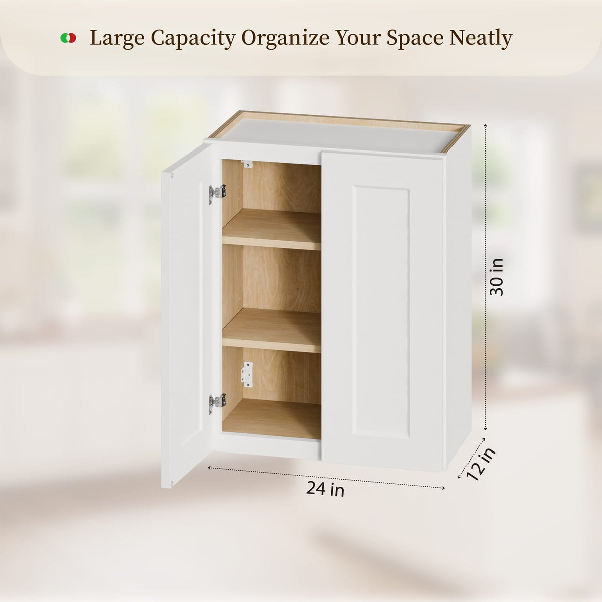 White Shaker Wall Cabinet - 24" Double Door Storage
