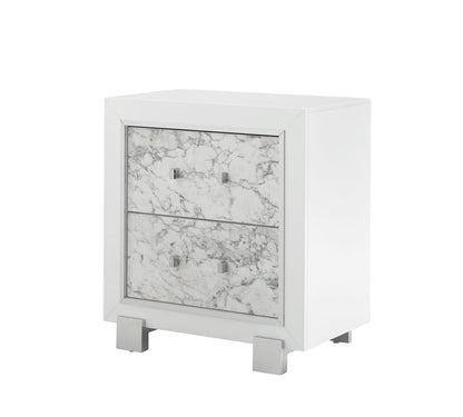 SKYE Marble White Nightstand - Modern Bedroom Storage