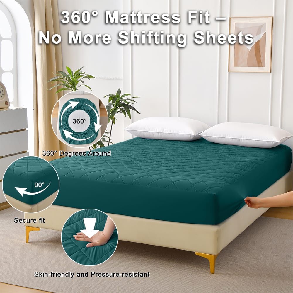 Queen Size Green Polyester Mattress Protector