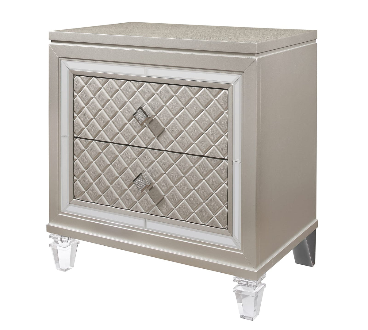 Champagne Solid Wood Nightstand with 2 Drawers